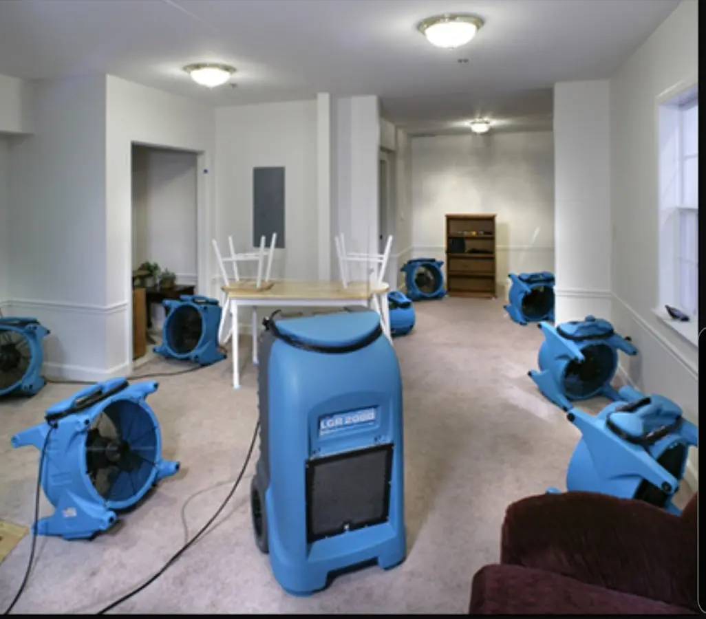 Air movers and dehumidifier setup for Water Damage Restoration in Fremont